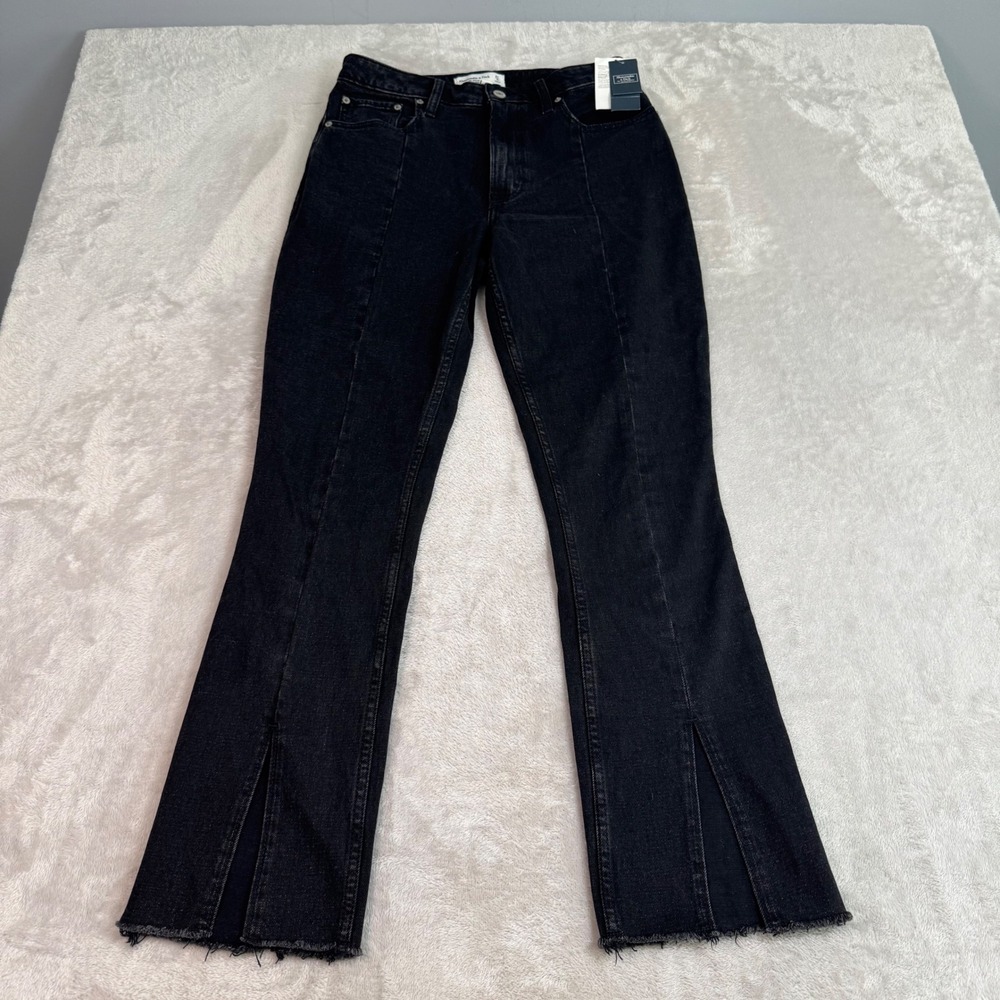 NWT Abercrombie & Fitch Curve Love Skinny High Rise Split Hem Jeans Black 27 4S